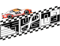 an image of a race car driving down a checkered track