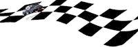 a black and white checkered flag with a car on it